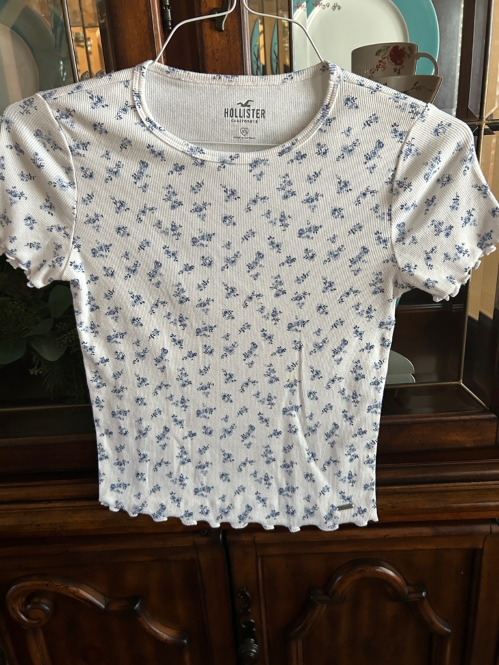 Hollister White Tee with Blue Floral Print